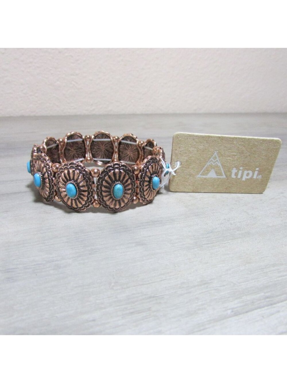 Tipi Western Concho Turquoise Stone Stretch Bracelet - SB0125C0TQ - Picture 2 of 3